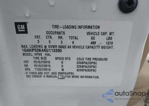 2004 Buick Lesabre Custom из США, поврежденный, VIN 1G4HP52K44U113390